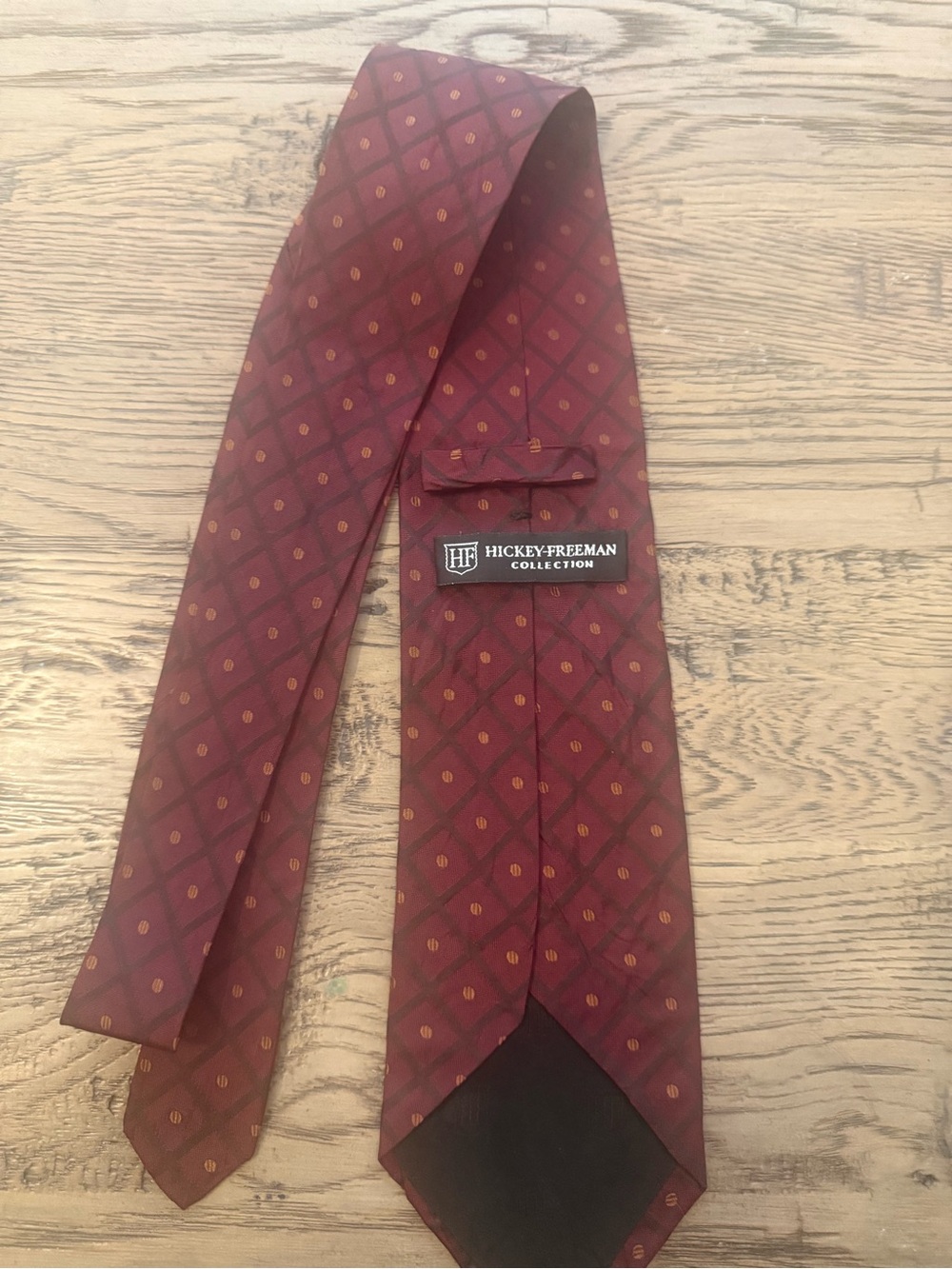Hickey Freeman Red Burgundy Diamond Motif Silk Tie